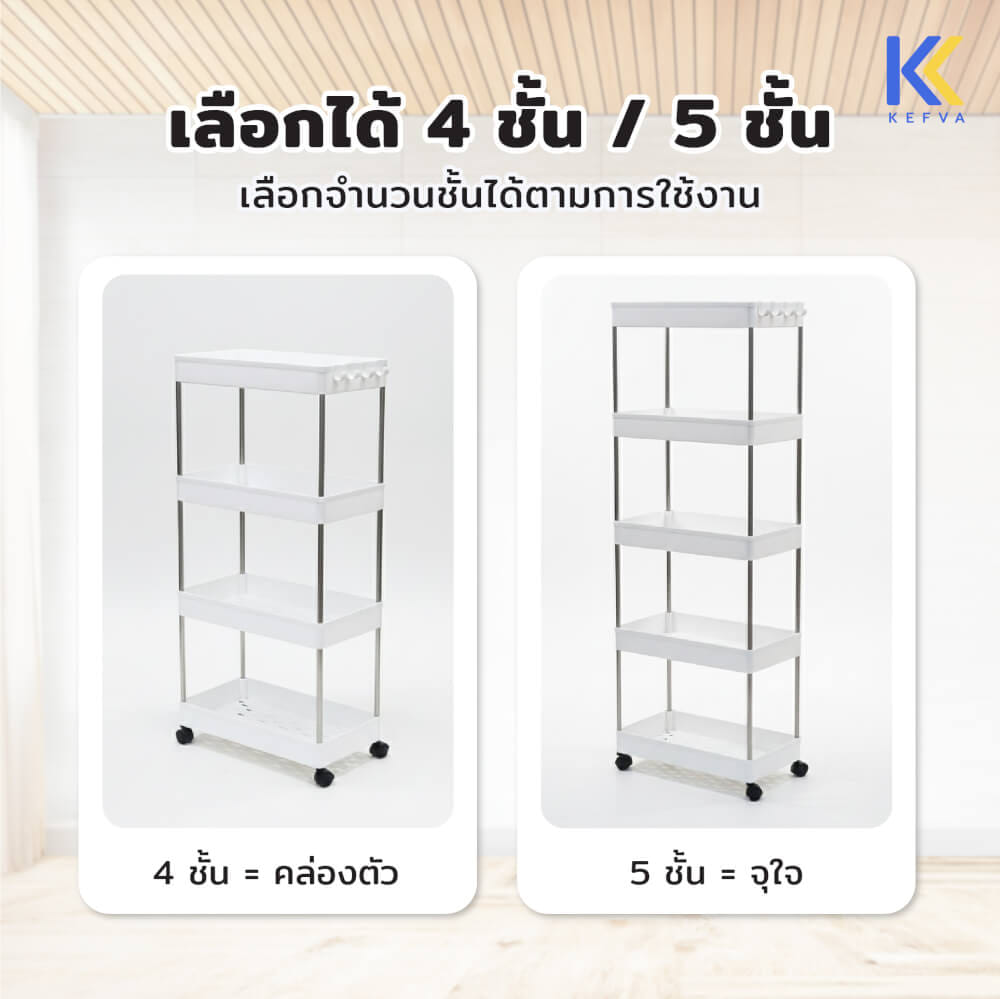 ชั้นวางรถเข็นอเนกประสงค์ KEFVA 4 ชั้น โครงสแตนเลส พร้อมล้อเลื่อน ขนาด 40X22X85 ซม._6